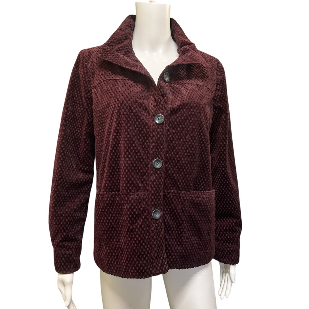 Alia Purple Textured Velour Lined Button Up Jacket Size 8P